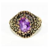 14K Yellow gold oval cut dark pink sapphire