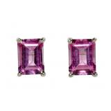 14K White gold emerald cut claw set pink zircon