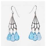 14K White gold briolette cut blue topaz chandelier