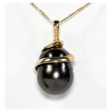 14K Yellow gold black pearl pendant with 18"