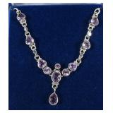 Sterling silver bezel set 16" adjustable amethyst