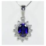 Sterling silver oval cut claw set blue sapphire