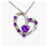 Sterling silver heart shaped amethyst necklace