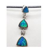 Sterling silver created opal pendant with CZ