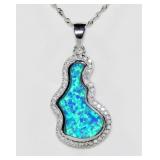 Sterling silver created opal pendant with 18"