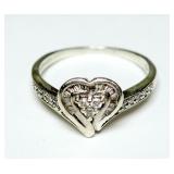 Sterling silver heart shaped diamond pave ring