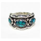 Sterling silver three-stone pava ring, size 7