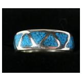Sterling silver inlaid turquoise ring, size 10