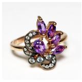 Sterling silver amethyst cluster cocktail ring