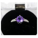 Sterling silver round brilliant cut amethyst ring