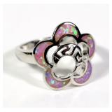 Sterling silver floral ring with created opal