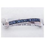 Sterling silver channel set blue diamond ring
