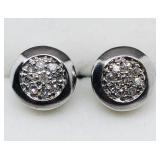 Sterling silver pave diamond stud earrings