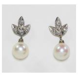 Sterling silver diamond and pearl drop