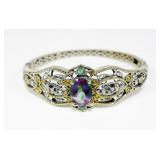 Silver mystic topaz and emerald bangle style