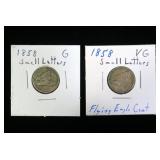 2- 1858 Flying Eagle cents