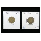 2- Indian Head cents: 1863, 1864