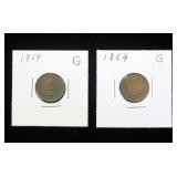 2- 1864 bronze Indian Head cents