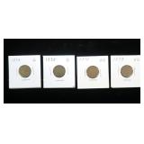 4- Indian Head cents: 1874, 1875, 1876, 1879