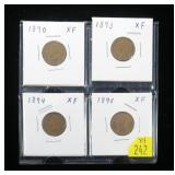 4- Indian Head cents: 1890, 1893, 1894, 1896,