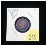 1909-S Indian Head cent, Fine, key date