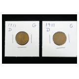 2- 1911-D Lincoln cents