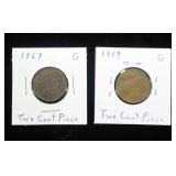 2- U.S. 2-cent pieces: 1867, 1869