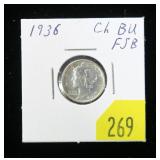 1936 Mercury dime, BU, full split bands