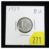 1939 Mercury dime, BU
