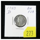 1940-D Mercury dime, BU, full split bands