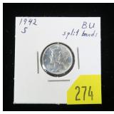 1942-S Mercury dime, BU, full split bands