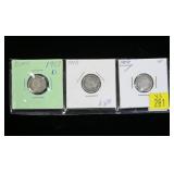 3- Barber Head dimes: 1907-D, 1908, 1909
