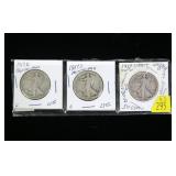 3- Walking half dollars, 1917-D, 1917-S obverse