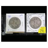 2- Walking Liberty half dollars, 1918, 1918-D