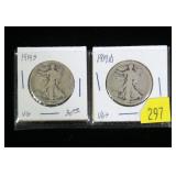 2- Walking Liberty half dollars, 1919-S, 1919-D