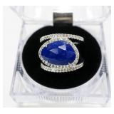 Sterling silver lapis lazuli ring with CZ halo and