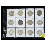 12- Franklin and Kennedy half dollars, 90% silver