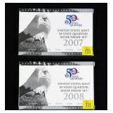 2- U.S. Proof silver quarter sets: 2007, 2008