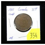 1901 Canadian large cent, AU