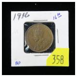 1916 Canadian large cent, XF