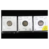 3- Victorian Canadian dimes: 1882-H, 1886, 1892