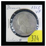 1865 Bavarian German thaler, VF