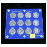 Susan B. Anthony BU and Proof dollar set, 12 coins