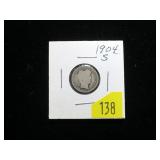 1904-S Barber dime, semi-key