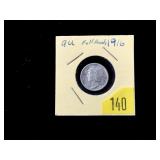 1916 Mercury dime, AU, full bands