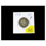 1914 Barber quarter dollar
