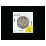 1938-D Walking Liberty half dollar, Fine, semi-key