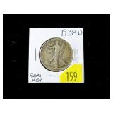 1938-D Walking Liberty half dollar, semi-key