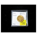 1893 $5 Gold Liberty Half Eagle, uncirculated