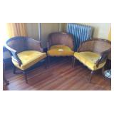 Lot, three matching retro caned back barrel chairs